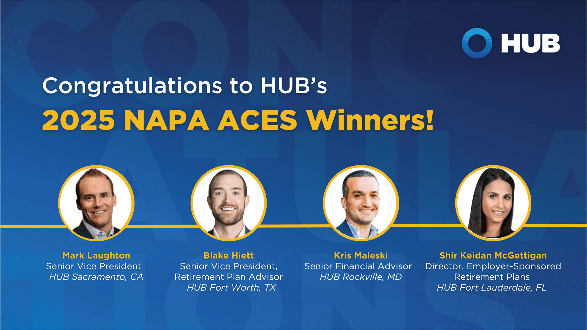 Four HUB RPW Advisors Recognized as 2025 NAPA Aces: Top 100 Retirement Plan Advisors Under 40